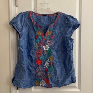 Tropical Floral Linen Blouse